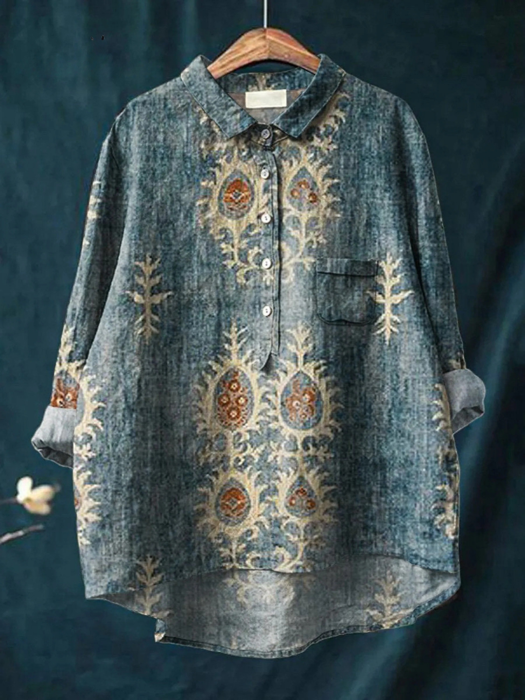 Daisy | Damen Vintage Ethnisches Blumenmuster Kunstdruck Freizeitshirt