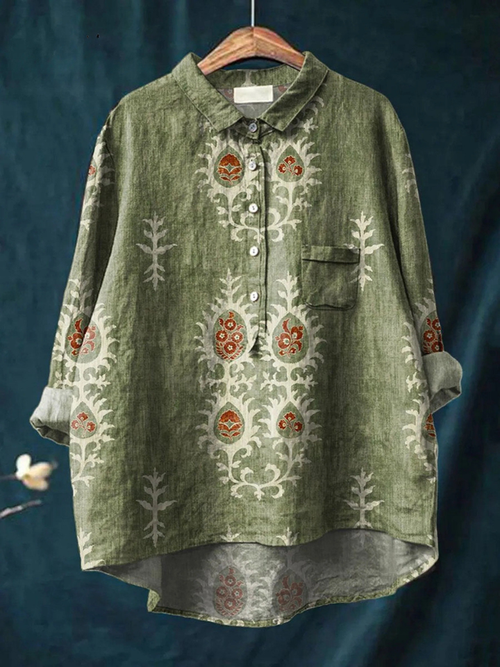 Daisy | Damen Vintage Ethnisches Blumenmuster Kunstdruck Freizeitshirt