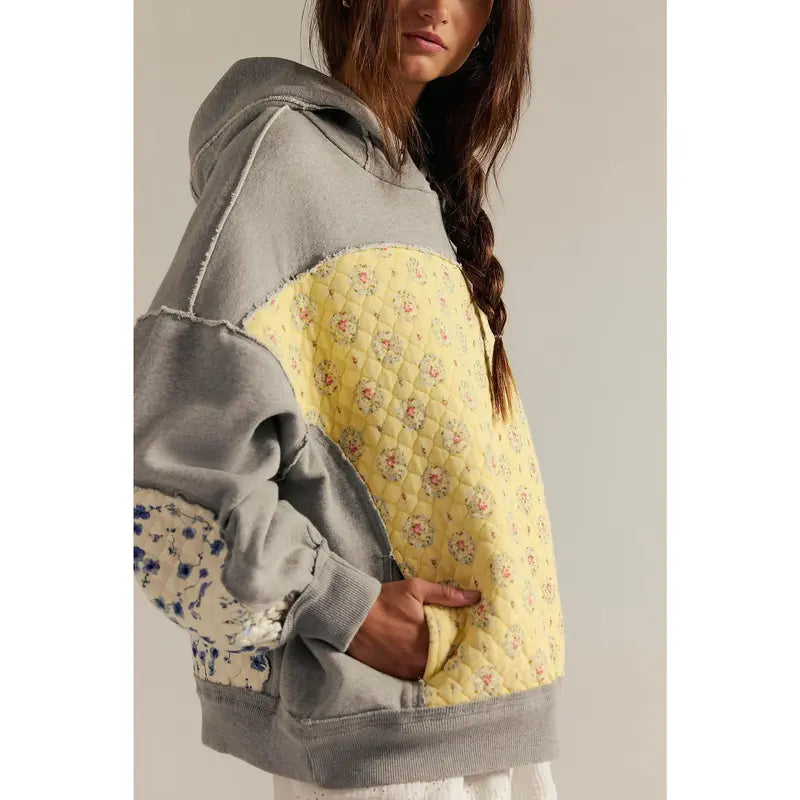 EMILY™ - Sudadera con capucha bordada de patchwork extragrande con bolsillos