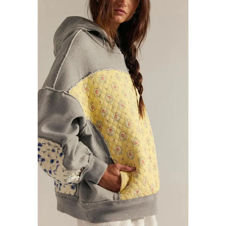 EMILY™ - Sudadera con capucha bordada de patchwork extragrande con bolsillos