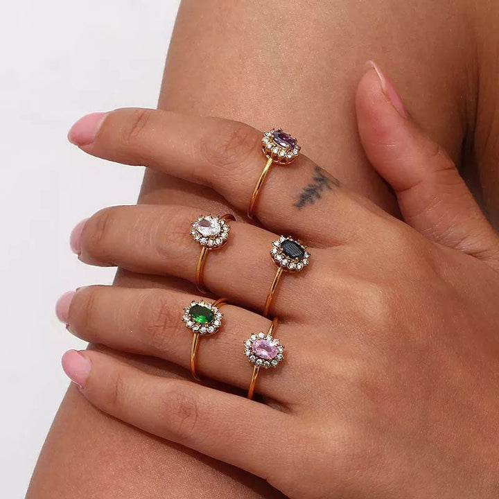Amaryelle | Anillo de Circonia Verde en Oro 18K