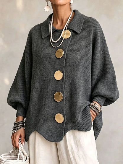 Button-Down Lapel Cardigan - Women's Fall Winter Sweater