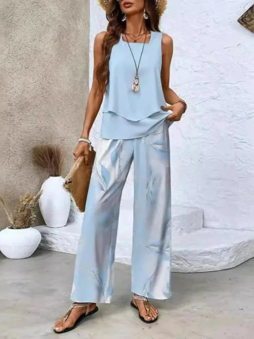 Ovelynra | Ärmelloses Top und Set mit weitem Hosenbein