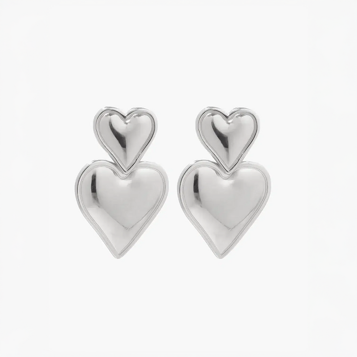 Pasélia | Brincos de Estudinho com Coração Duplo Romântico