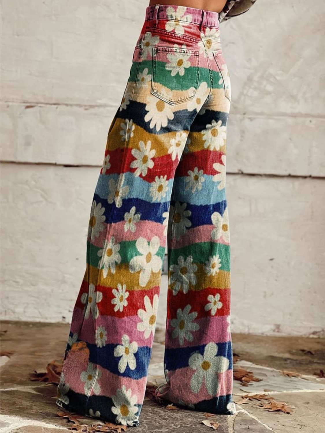 Lily | Calça pantalona floral listrada