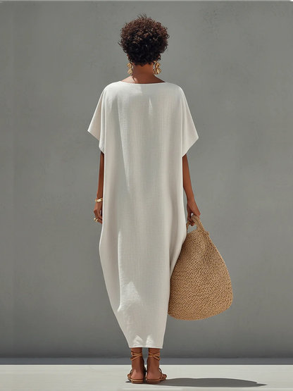 Weißes Leinenkleid für Damen mit legerer Passform und minimalistischem Design – zeitloser Resort-Casual-Stil