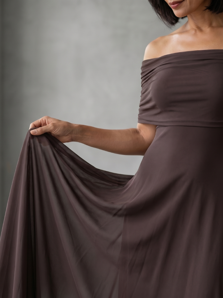 June | Off-shoulder draperet midi-kjole