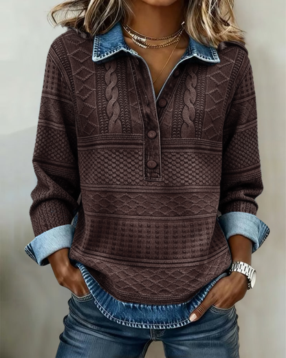 Dolores | Trendy sweatshirt med halv knaplukning og krave