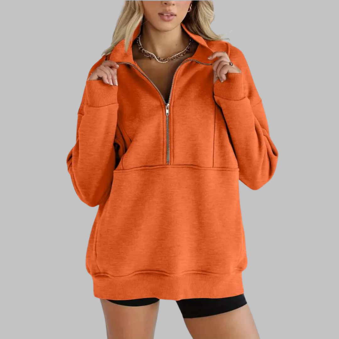 PSALM™ - Moletom Oversized de Manga Longa com Gola Confortável e Zíper Meio Fechado