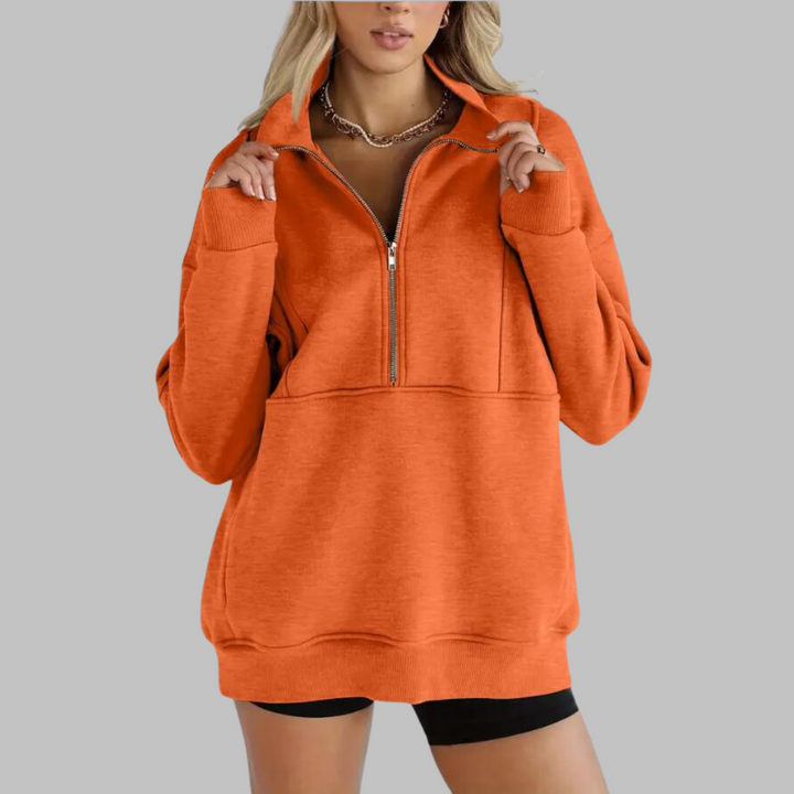 PSALM™ - Moletom Oversized de Manga Longa com Gola Confortável e Zíper Meio Fechado