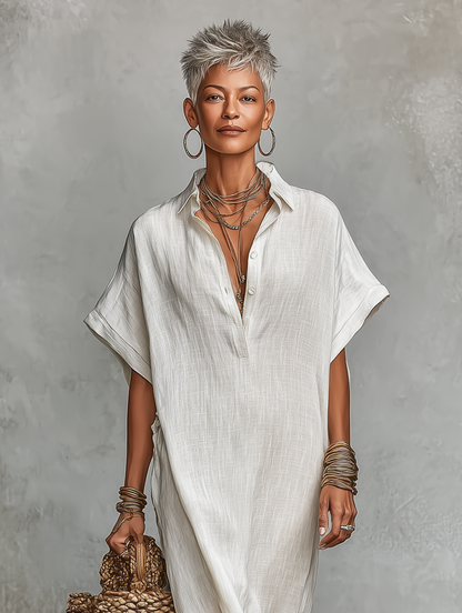 Vestido camisero largo minimalista y holgado para mujer