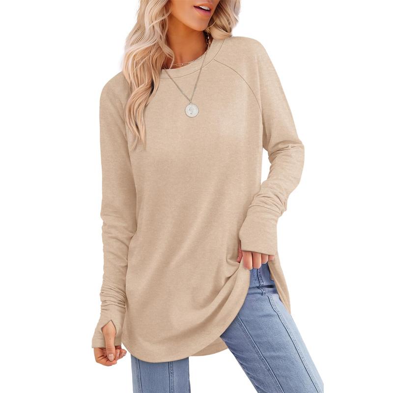 MIRA™ - Blusa de manga larga para mujer con abertura para el pulgar y dobladillo curvo