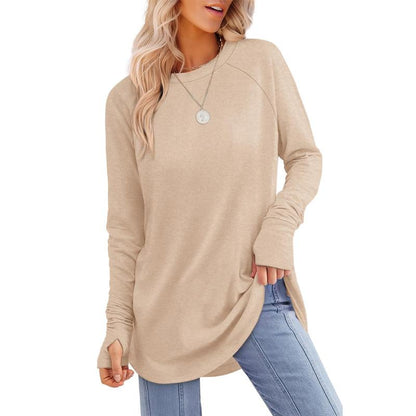 MIRA™ - Blusa Feminina Manga Longa com Fenda para o Polegar e Barra Curvada