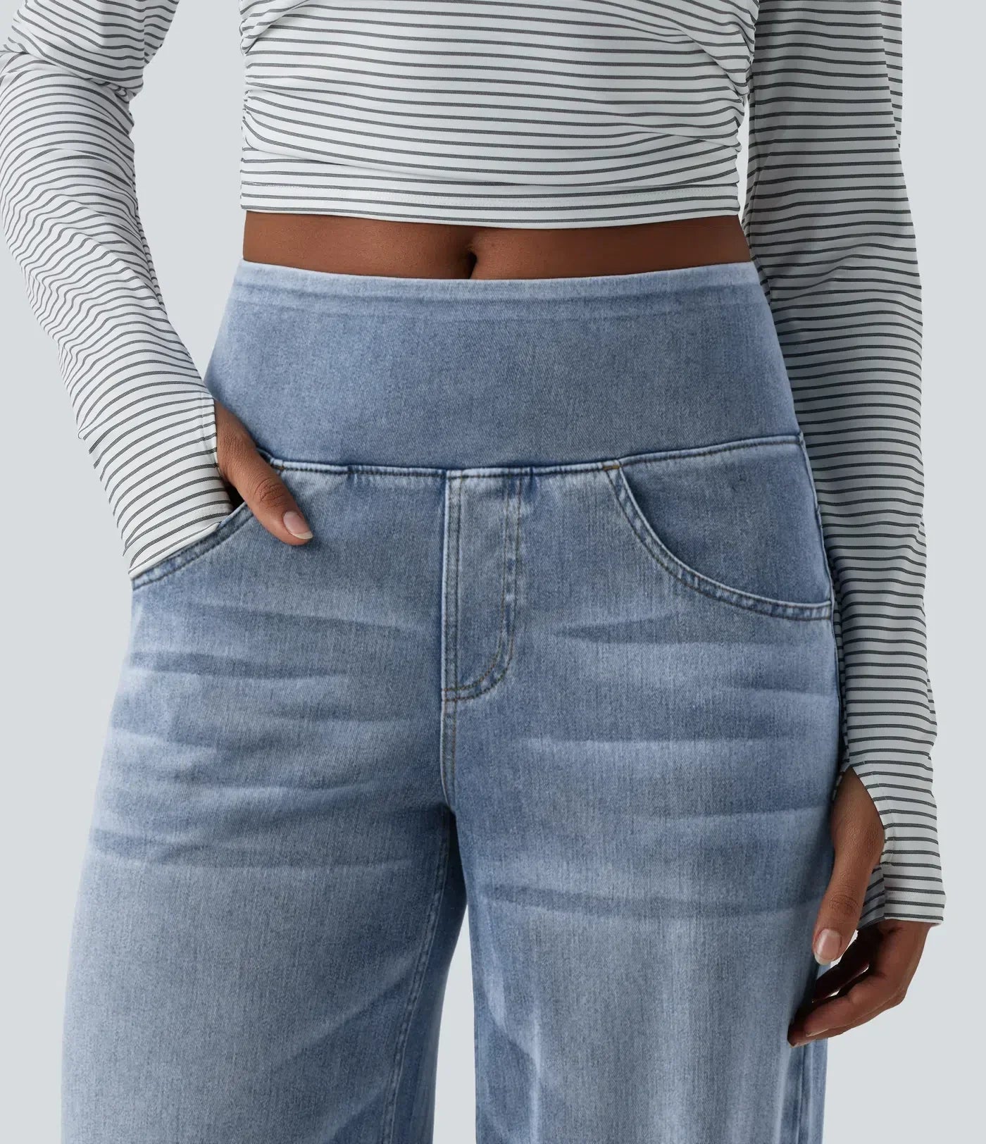Velouré Flex™ afslappede, baggy jeans med mellemhøj talje, draperet vask, brede ben og lommer
