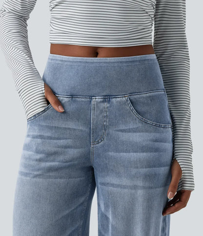 Velouré Flex™ afslappede, baggy jeans med mellemhøj talje, draperet vask, brede ben og lommer