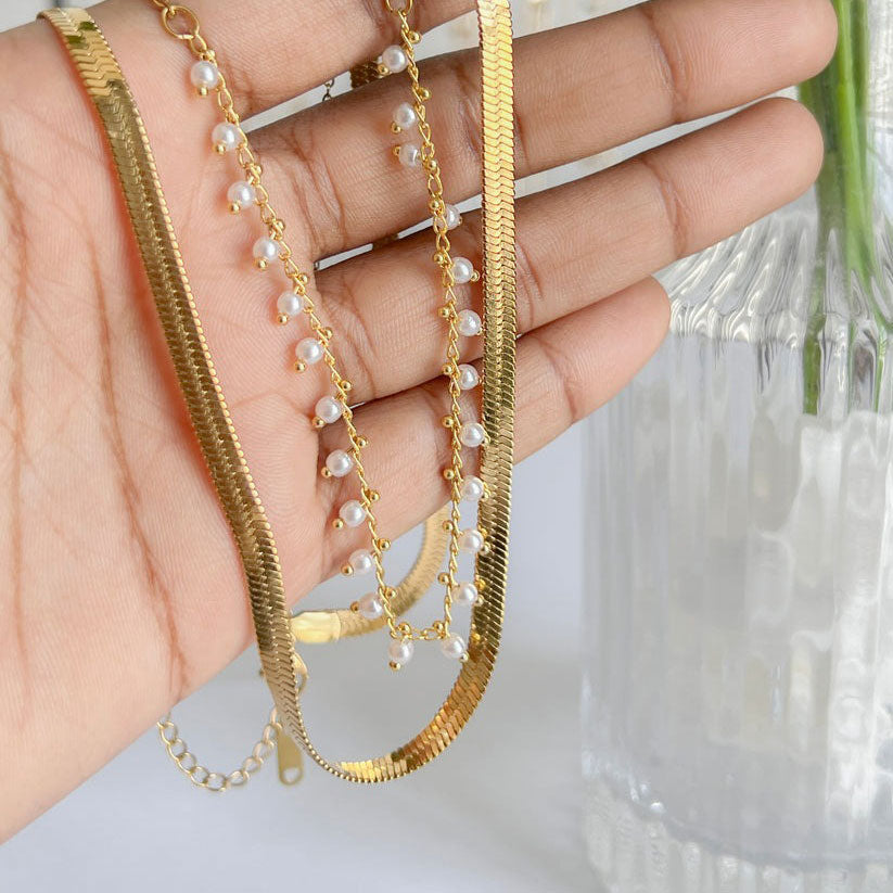 Marizanne | Conjunto de joyería de serpiente de lujo y perlas con choker en oro 18K