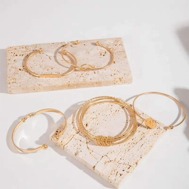 Juego de pulseras de elegancia anudada | Dorado