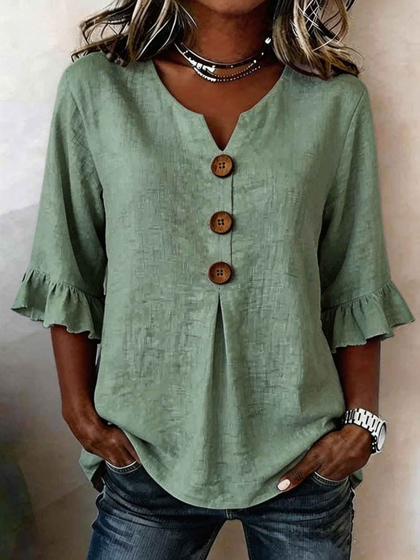 Jessara | Blusa de lino con mangas con volantes