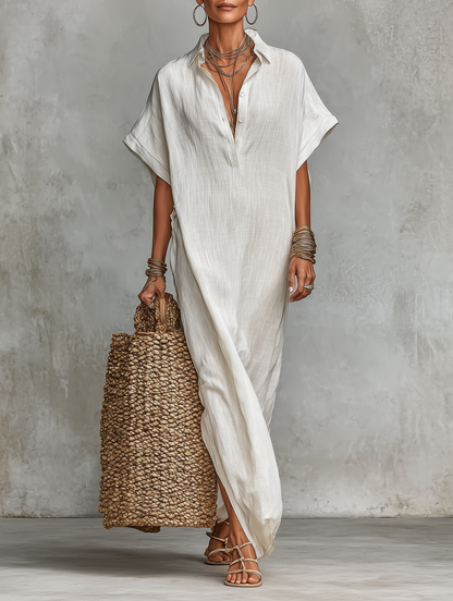 Vestido camisero largo minimalista y holgado para mujer