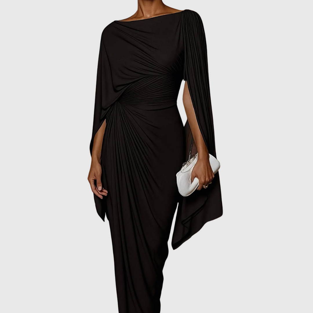 FIONA | VESTIDO MAXI PLISADO CON DRAPEADO