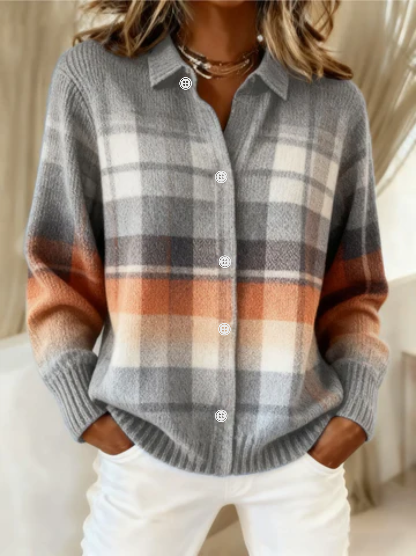 Elena™ – Blusa sudadera de cuadros en tonos suaves