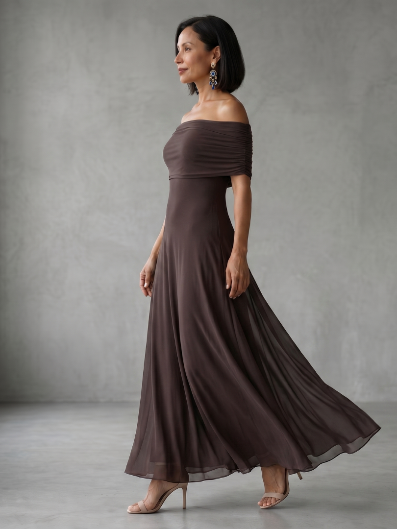 June | Off-shoulder draperet midi-kjole