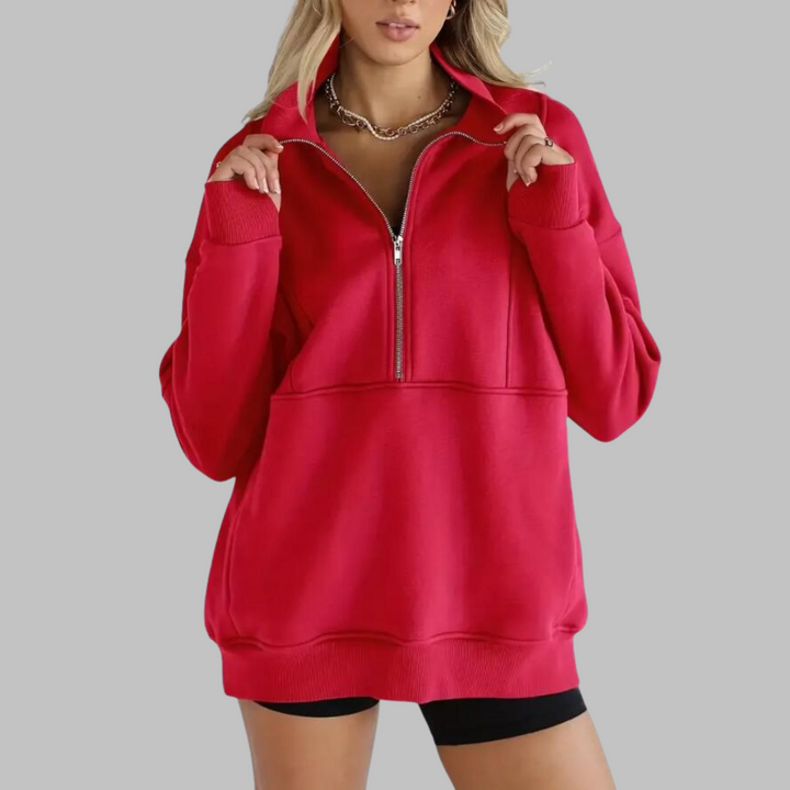 PSALM™ - Moletom Oversized de Manga Longa com Gola Confortável e Zíper Meio Fechado