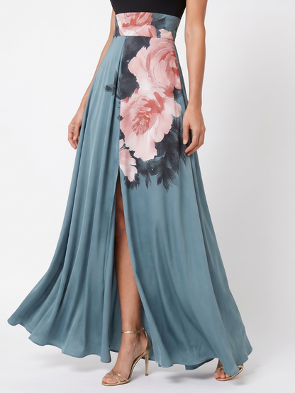 Olympas | Maxikleid mit Neckholder-Oberteil und geblümtem Rock