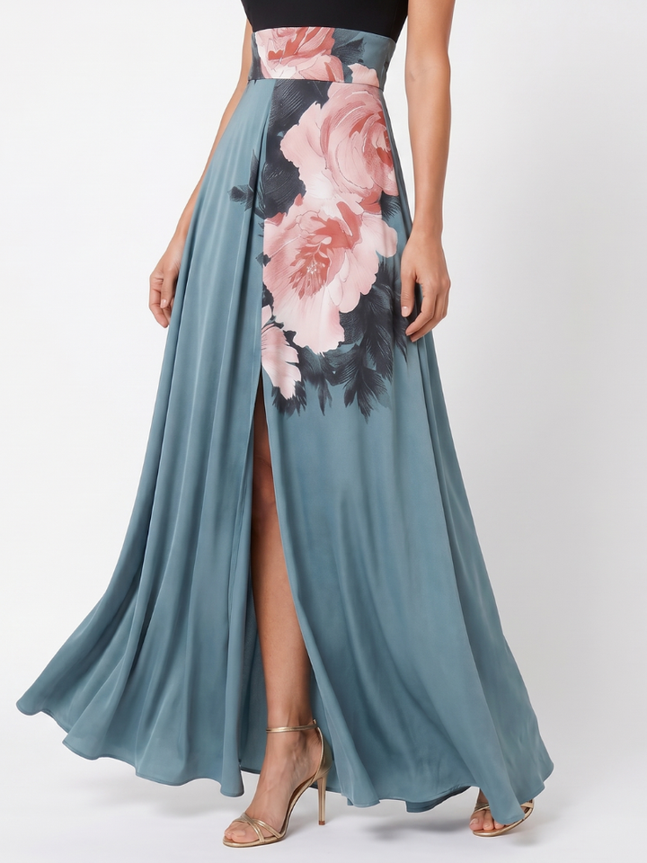 Olympas | Halter-korsage med blomsterprint maxi-nederdel kjole