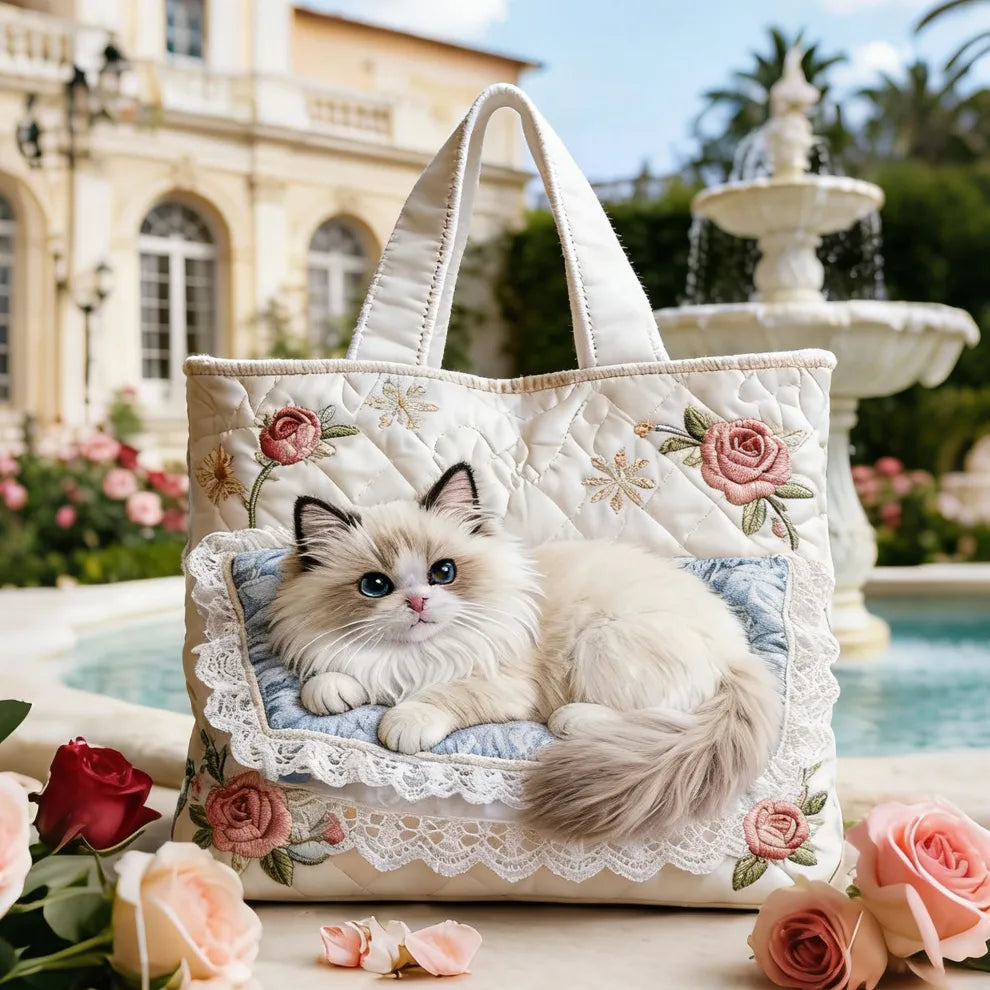 Gatito del Jardín de Rosas | Bolso Acolchado Hecho a Mano