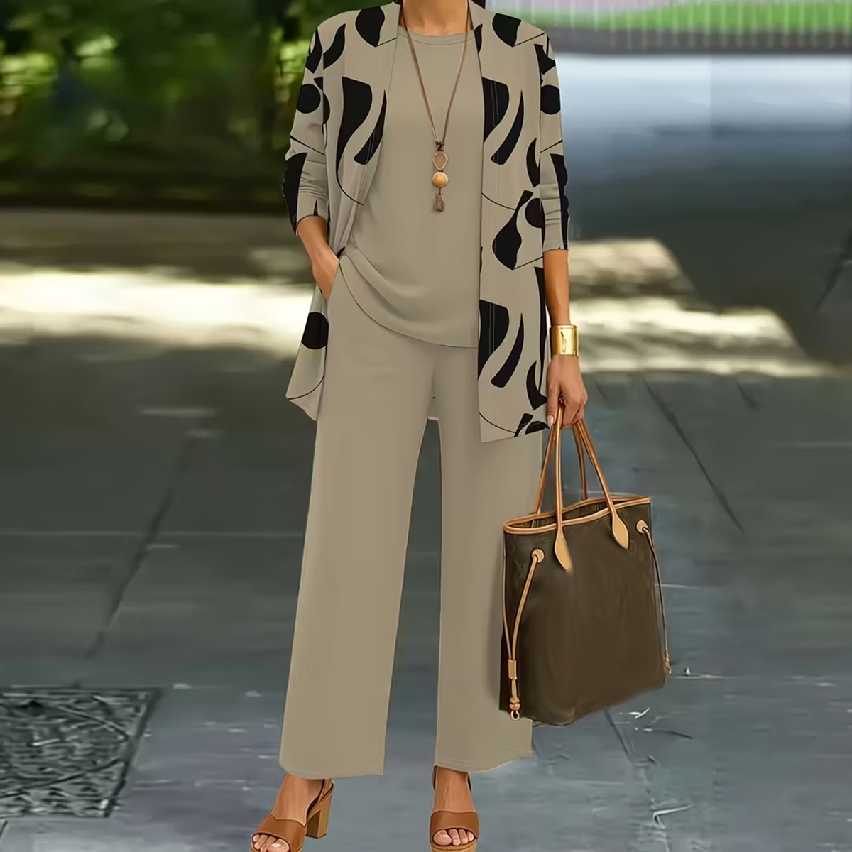 Zara | Brown Round Neck Three Piece Set
