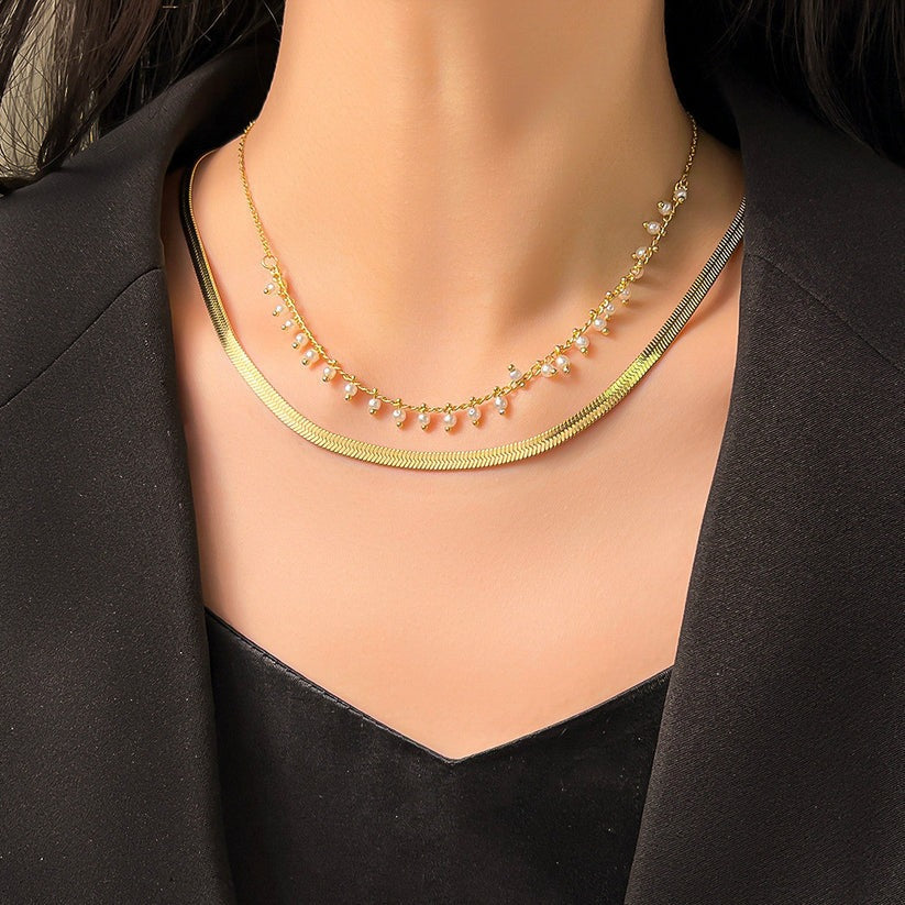 Marizanne | Conjunto de joyería de serpiente de lujo y perlas con choker en oro 18K