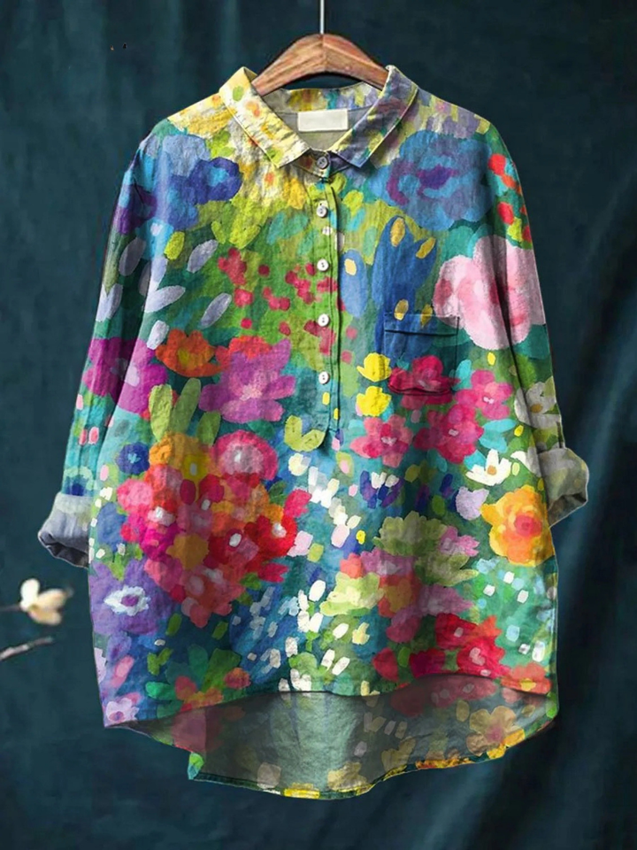 Rebecca | Freizeitshirt für Damen mit vintage-lieblichem Blumen-Kunstdruck