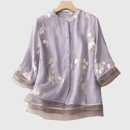 Nellie™ | Elegant top med broderede blomster