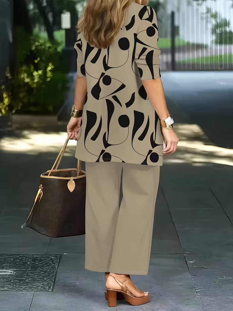 Zara | Brown Round Neck Three Piece Set