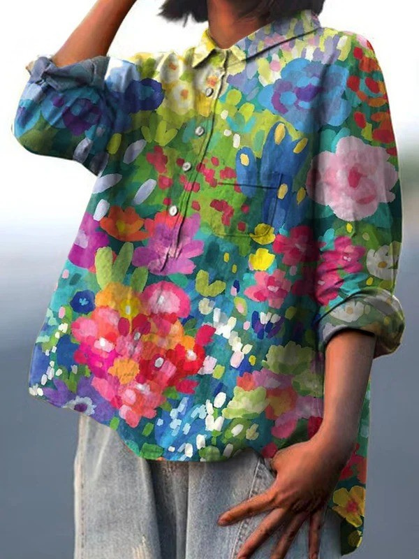 Rebecca | Freizeitshirt für Damen mit vintage-lieblichem Blumen-Kunstdruck