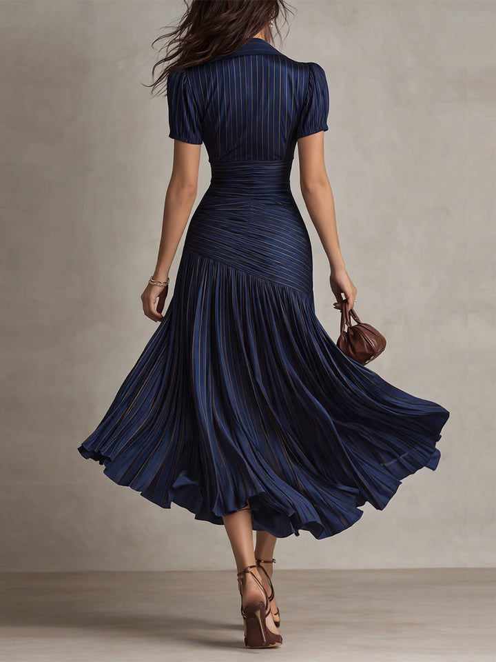 Retro stribet satin plisseret bodycon midi-kjole