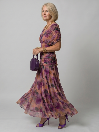 Calen | Off-shoulder flydende midi-kjole