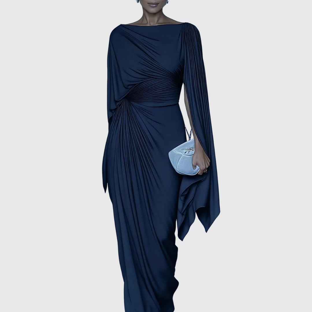 FIONA | VESTIDO MAXI PLISADO CON DRAPEADO