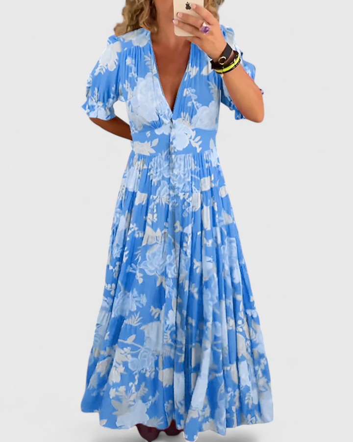Minelda | Elegantes florales Kleid mit V-Ausschnitt