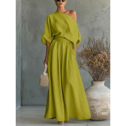 Lisa | Blødt off-shoulder sæt med top og tilspidsede bukser
