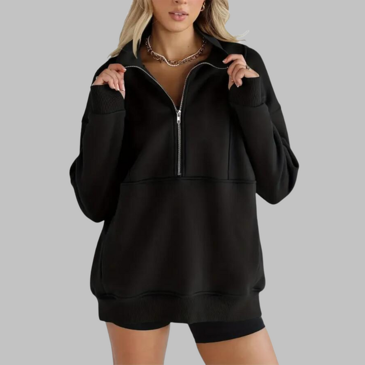 PSALM™ - Moletom Oversized de Manga Longa com Gola Confortável e Zíper Meio Fechado