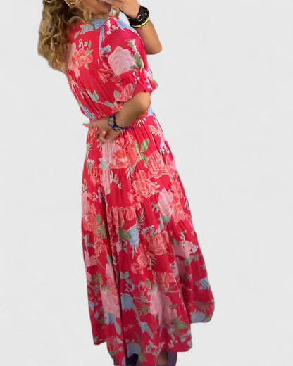Minelda | Elegantes florales Kleid mit V-Ausschnitt