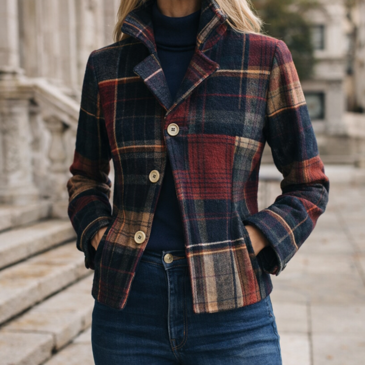 Nalla – Plaid-Mantel für die Zwischensaison mit Stehkragen