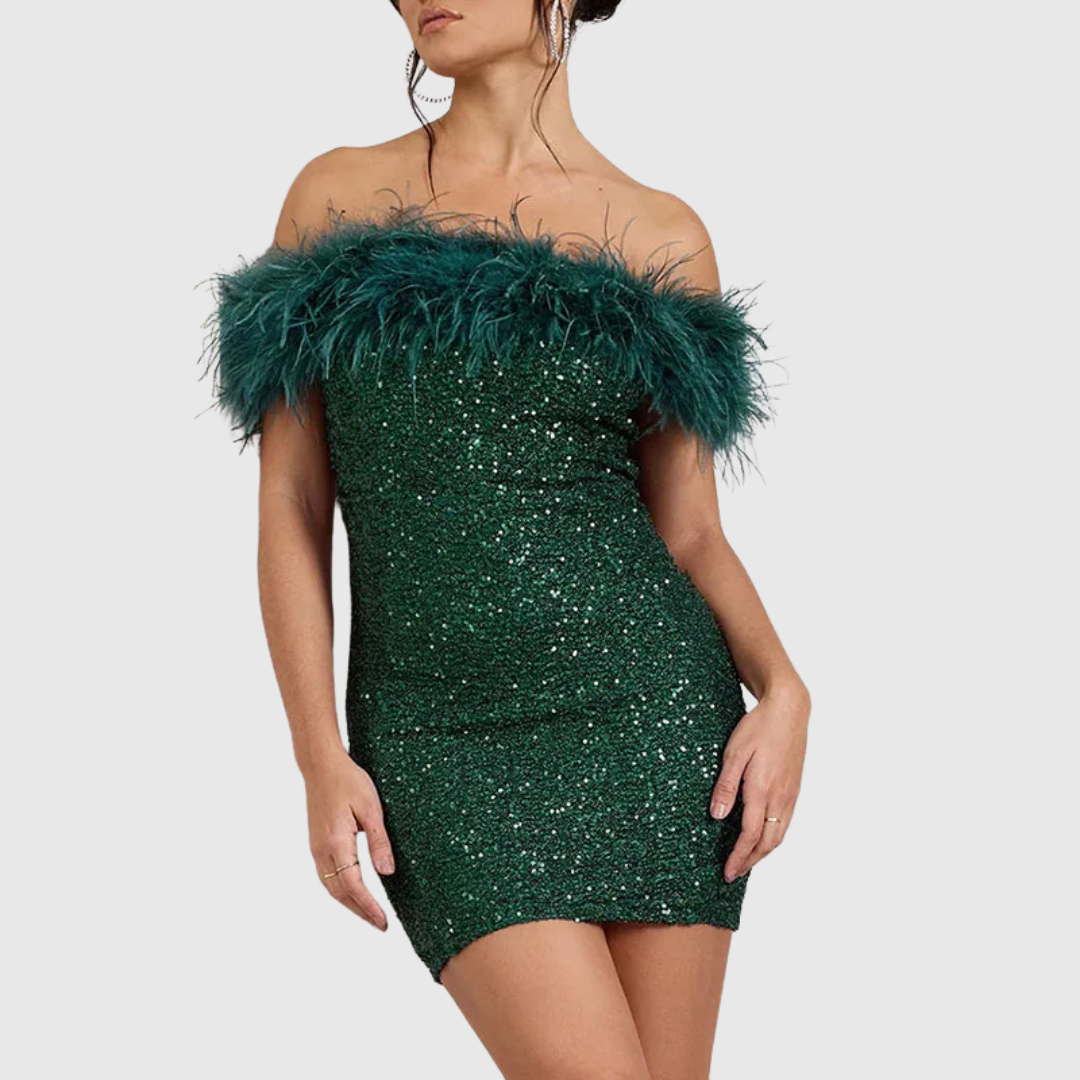 ADRIANA | Elegant glitrende off-shoulder kjole