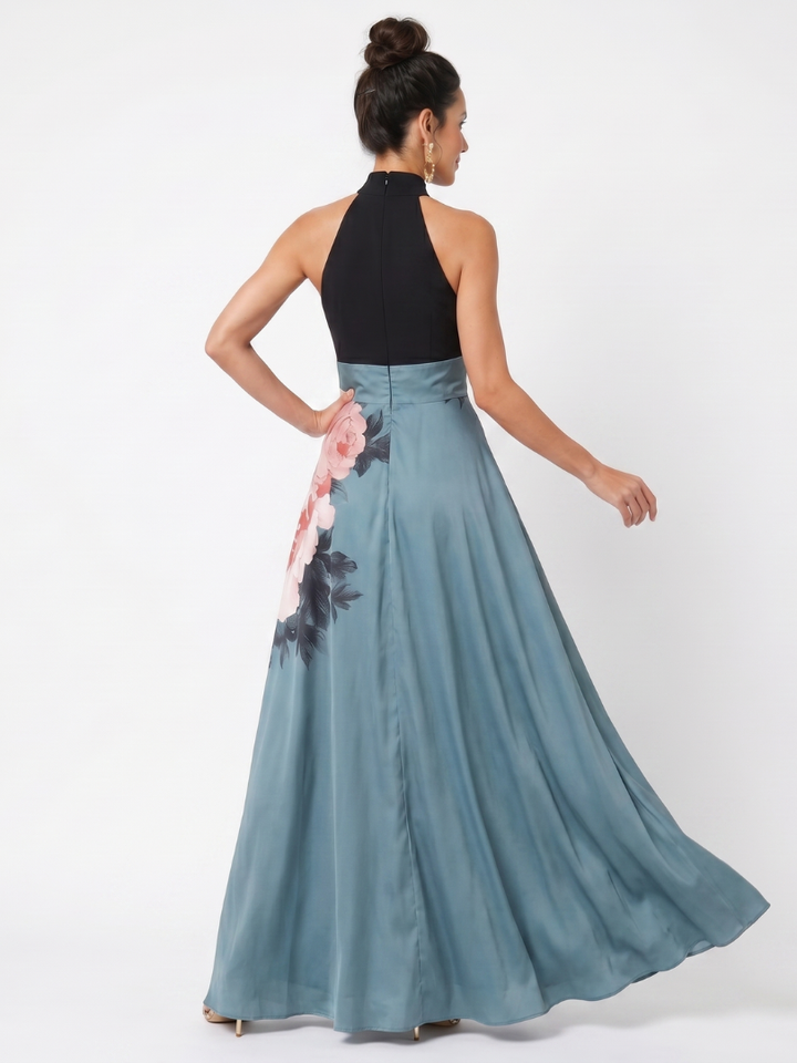 Olympas | Halter-korsage med blomsterprint maxi-nederdel kjole