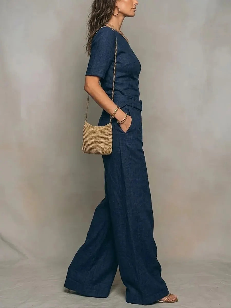 Solene | Leinen-Ein-Schulter-Jumpsuit mit weitem Bein