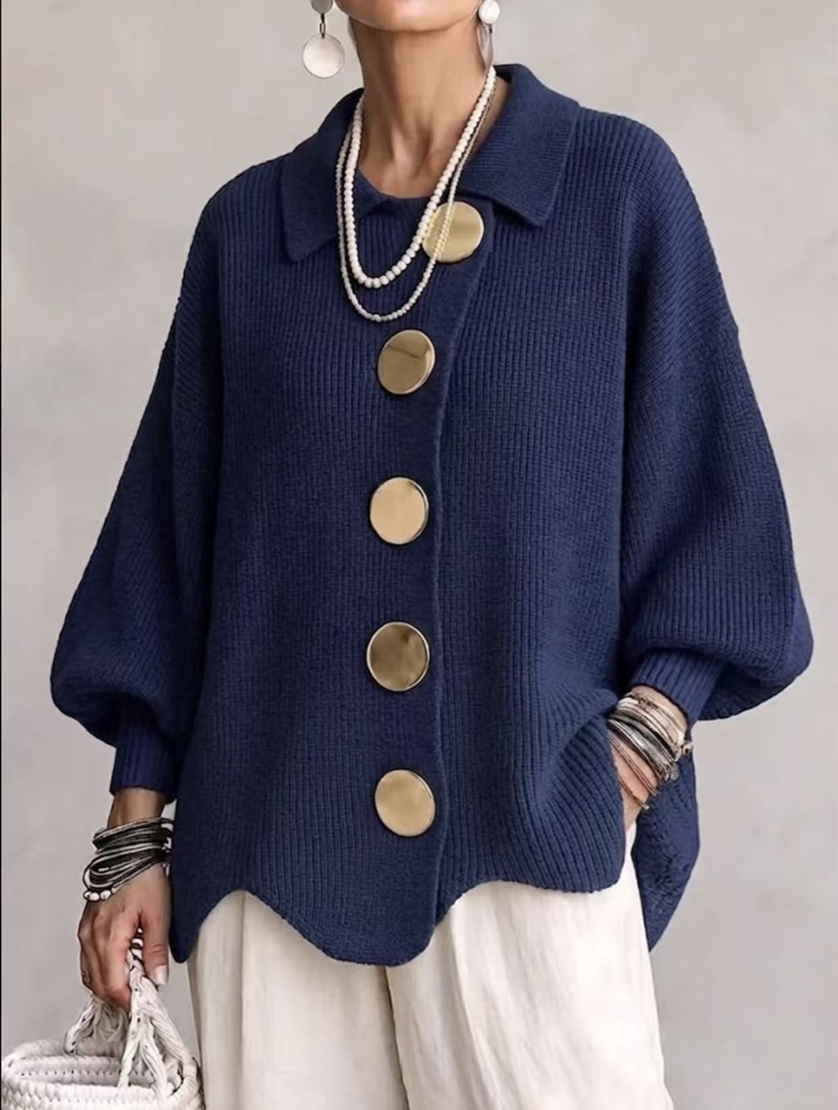 Button-Down Lapel Cardigan - Women's Fall Winter Sweater