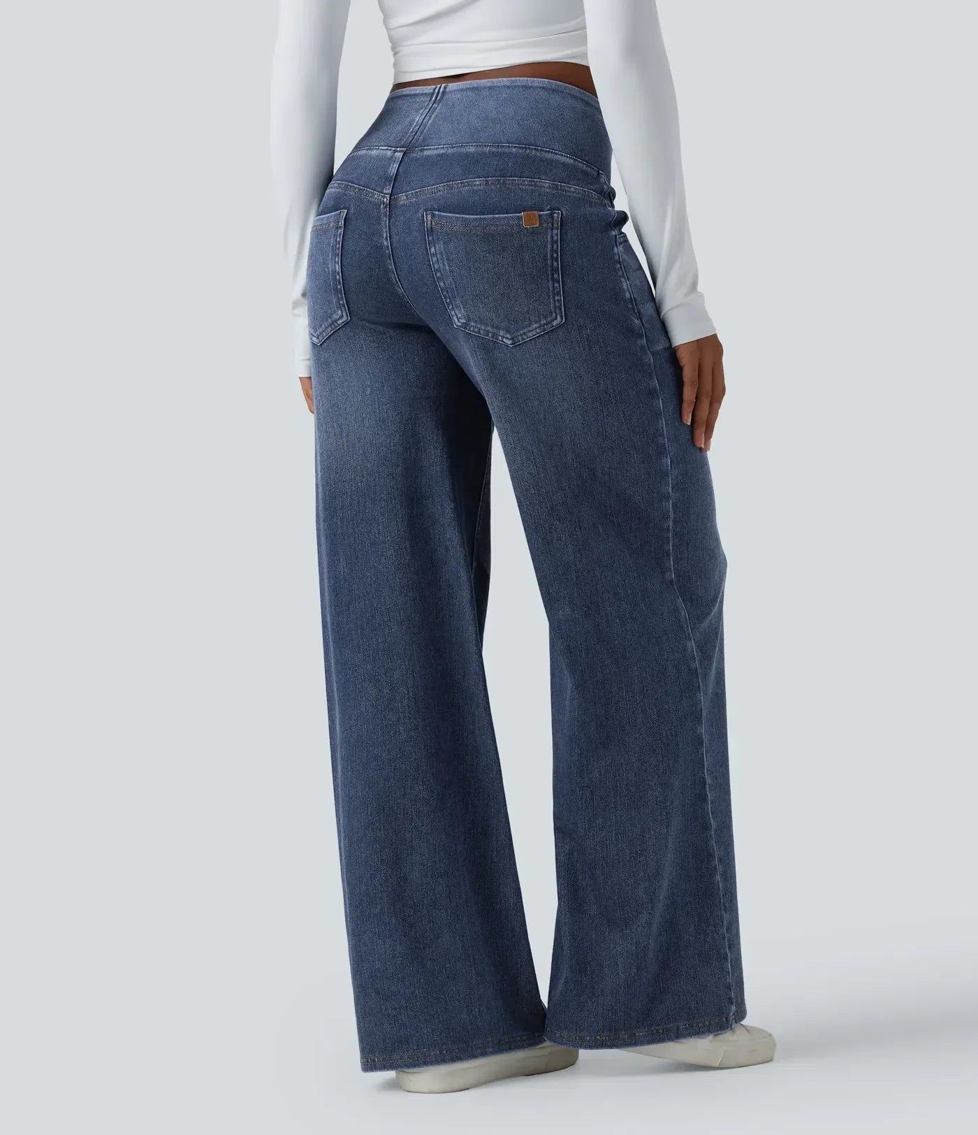 Velouré Flex™ afslappede, baggy jeans med mellemhøj talje, draperet vask, brede ben og lommer