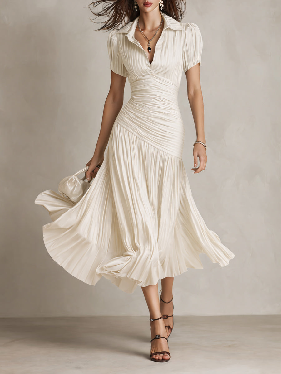 Retro stribet satin plisseret bodycon midi-kjole